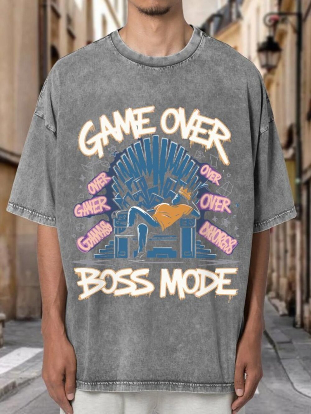 Game Over Boss Mode Gamer Throne Streetwear T-shirt NJX8EZDR9C02